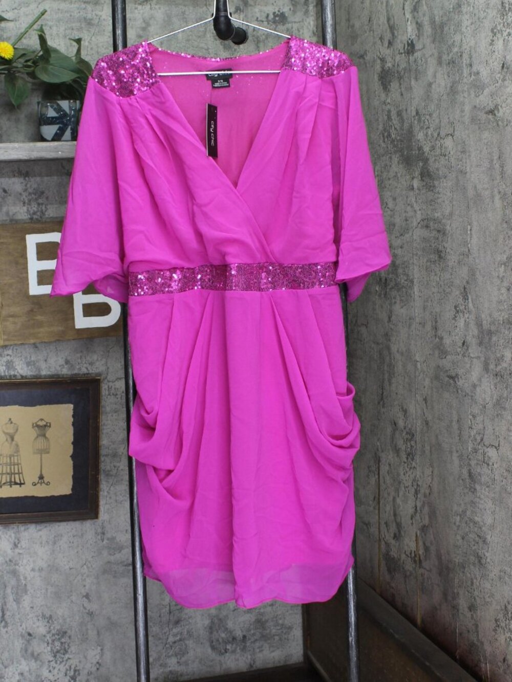 City Chic Purple City Chic Trendy Plus Sequin Wrap Dress Lipstick 16W Sz SEQUIN
